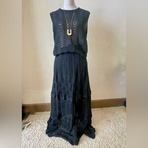 Anthropologie Solitaire Black Knit Top and Maxi Skirt Set